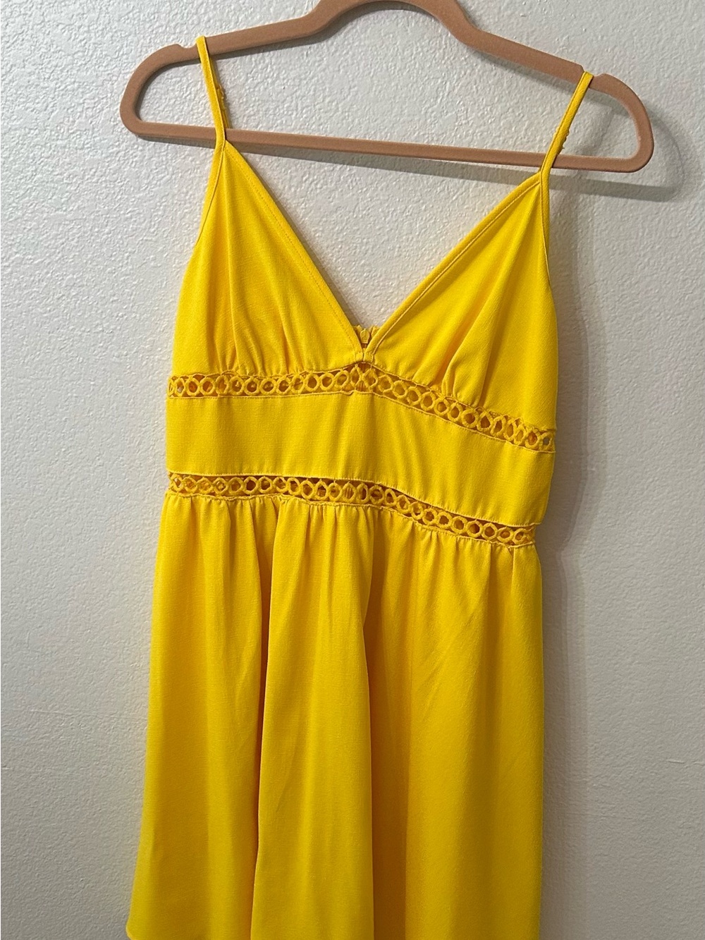 Yellow Spaghetti-Strap V-Neck Dress